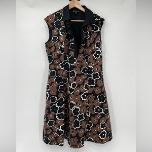 **SOLD** EUC Brooks Brothers Brown & Black Collared Flowered Midi Dress Buttons